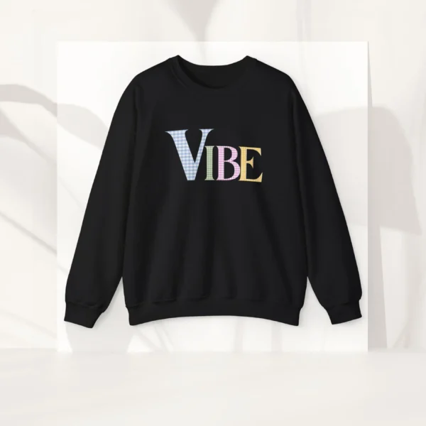 Vibe sweatshirt with bold letters on Gildan 18000 - Black Flatlay