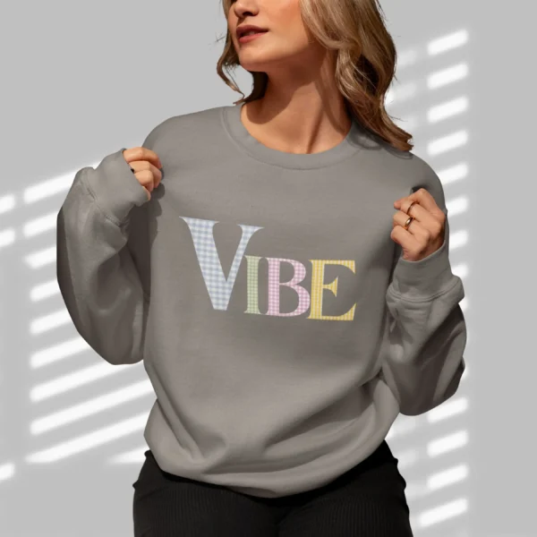 Vibe sweatshirt with bold letters on Gildan 18000 - Graphite Heather