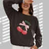 XOXO Cherry bow sweatshirt with pink ribbon and cherries on Gildan 18000 crewneck -Forest Green