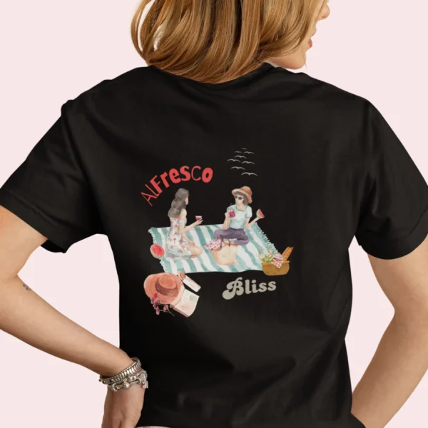 Alfresco Bliss Tee with picnic design on Comfort Colors 1717 - Black Back