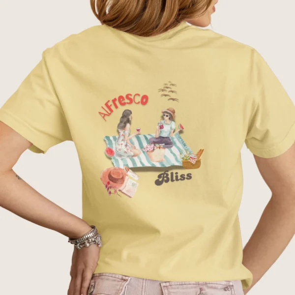 Alfresco Bliss Tee with picnic design on Comfort Colors 1717 - Butter Back