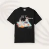 BFF Mode On Tee with watercolor illustration of two girls enjoying a picnic with fruit, waffles, a basket & drinks on striped blanket on Comfort Colors 1717 - Black Flatlay