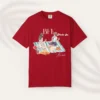 BFF Mode On Tee with watercolor illustration of two girls enjoying a picnic with fruit, waffles, a basket & drinks on striped blanket on Comfort Colors 1717 - Red Flatlay