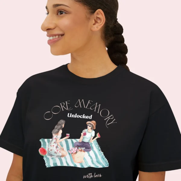 Core Memory Unlocked Aesthetic Tee with picnic design on CC3023 - Black Closeup