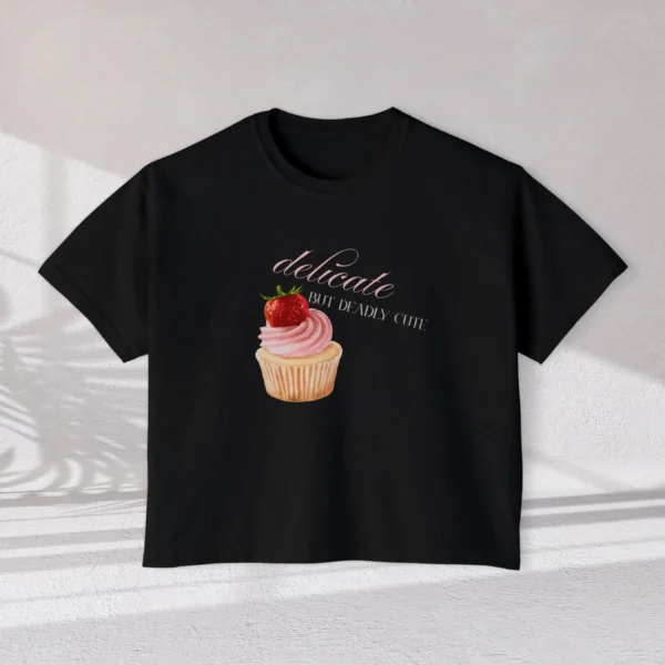Delicate but deadly cute tee with Cupcake design on CC3023 - Black Flatlay
