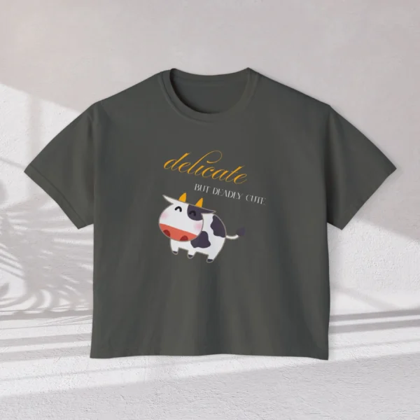 Delicate but deadly cute tee with Cow design on CC3023 - Pepper Flatlay