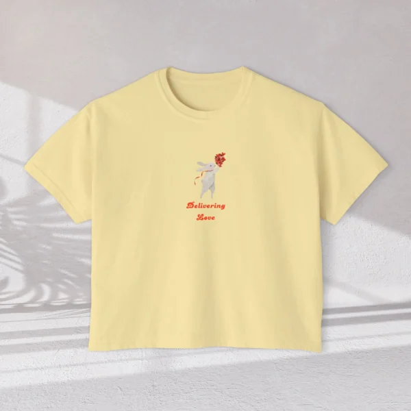 Delivering Love Tee with floral bouquet graphic on Comfort Colors 3023 - Butter Flatlay