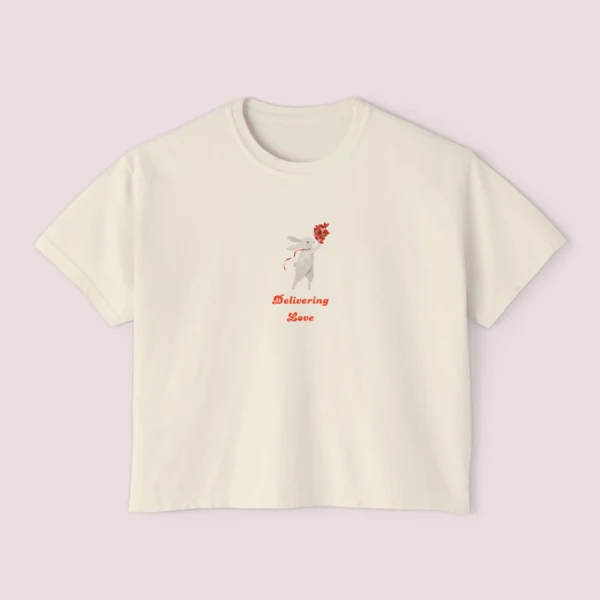 Delivering Love Tee with floral bouquet graphic on Comfort Colors 3023 - Ivory Flatlay