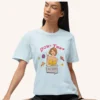 Don’t Text Tee with retro girl illustration and doodle accents on Comfort Colors 1717 - Chambray