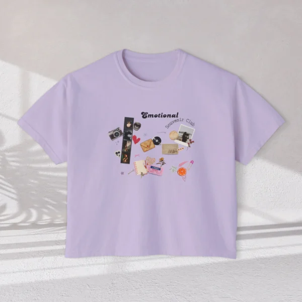 Emotional Souvenir Club tee with dried flowers, photo frames, cinema tickets design on CC3023 - Orchid Flatlay