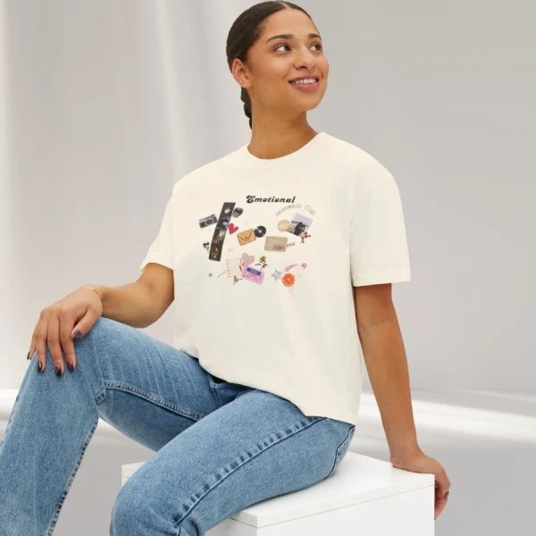 Emotional Souvenir Club tee with dried flowers, photo frames, cinema tickets design on CC3023 - Ivory Sitting