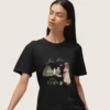 Just Here for the Cozy Tee with cottage and girl illustration on Comfort Colors 1717 - Black