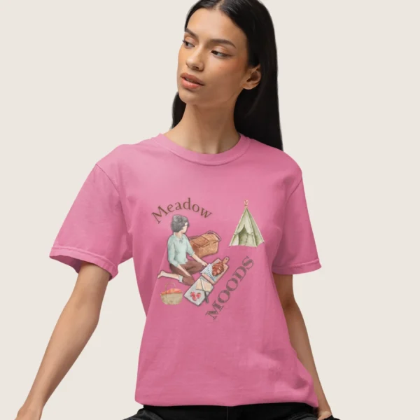 Meadow Moods Tee with picnic design on Comfort Colors 1717 - Crunchberry
