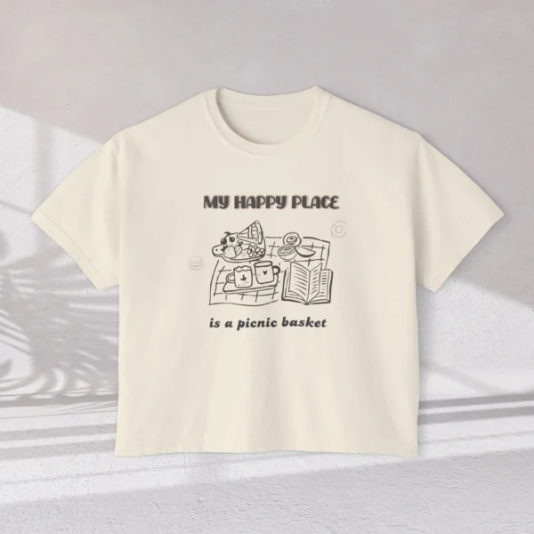 My Happy Place t-shirt with picnic design on CC3023 - Ivory Flatlay