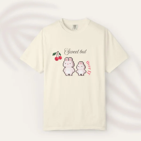 Sweet Pixels Tee with pixelated animal artwork on Comfort Colors 1717 - Ivory Flatlay