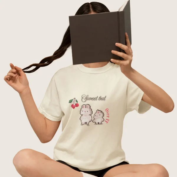 Sweet Pixels Tee with pixelated animal artwork on Comfort Colors 1717 - Ivory