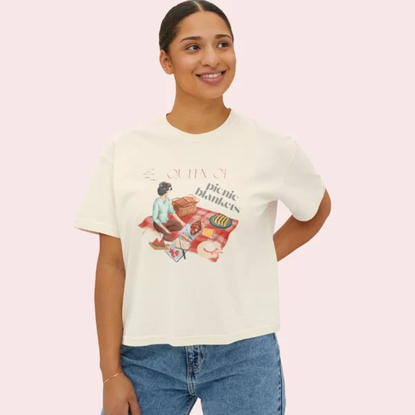Queen of Picnic Blankets Tee with picnic girl illustration on Comfort Colors 3023 - Ivory