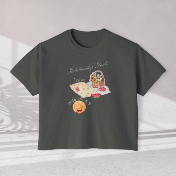 Relationship Goals Tee with picnic design on CC3023 - Pepper Flatlay