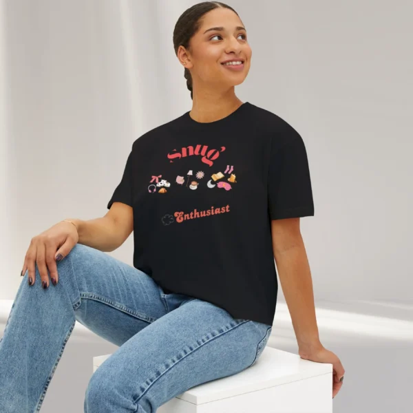 Snug Enthusiast Tee with cozy doodle graphics on Comfort Colors 3023 - Black Sitting