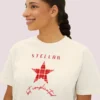 Stellar but complicated Tee with gingham red star illustration on Comfort Colors 3023 - Ivory Closeup