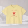 Stellar but complicated Tee with gingham red star illustration on Comfort Colors 3023 - Butter Flatlay