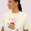 Sweet Escape Tee with pancake stack and berries illustration on Comfort Colors 3023 - Ivory Closeup