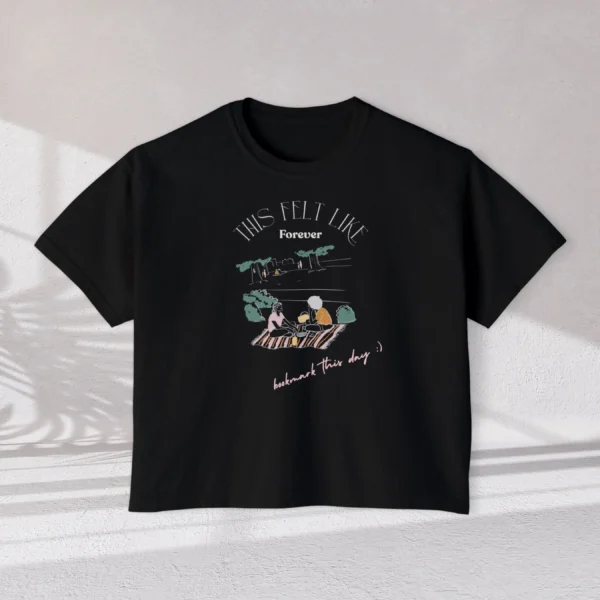 This Feels Like Forever Tee with picnic couple illustration on Comfort Colors 3023 - Black Flatlay