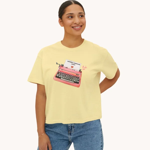 Letters of Love Tee with vintage red typewriter illustration on Comfort Colors 3023 - Butter