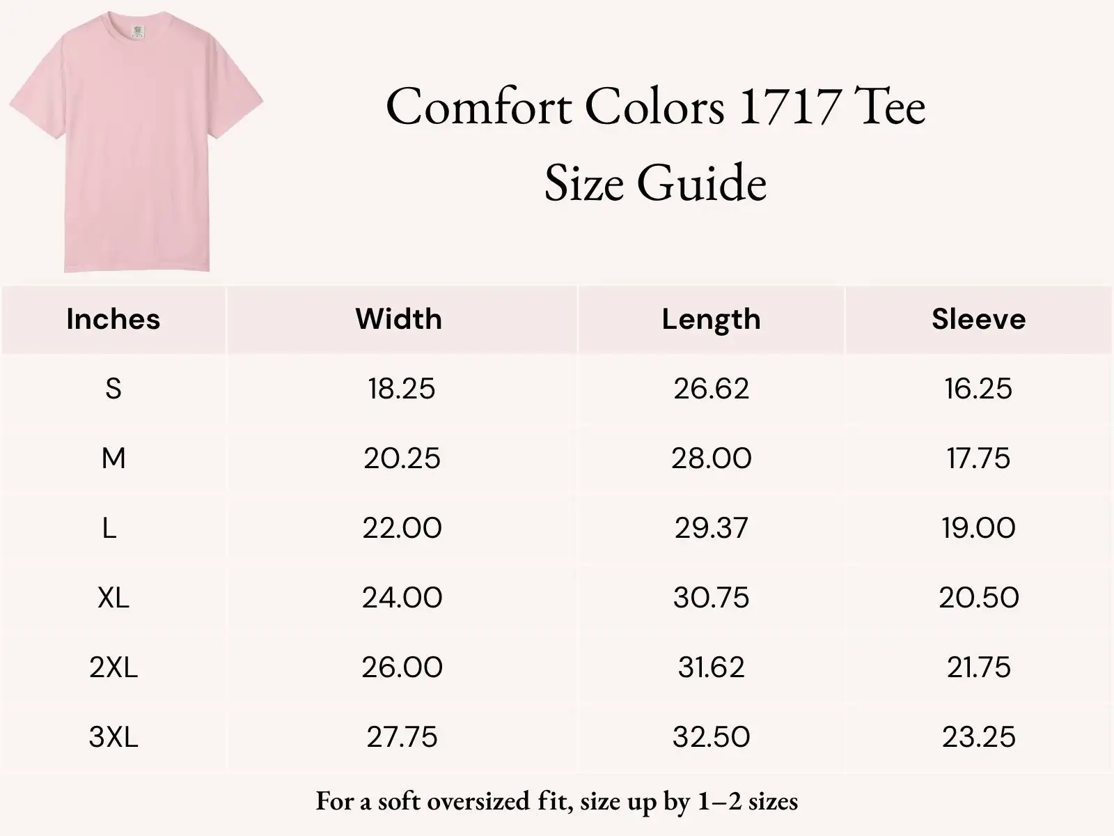 Comfort Colors 1717 Size Guide