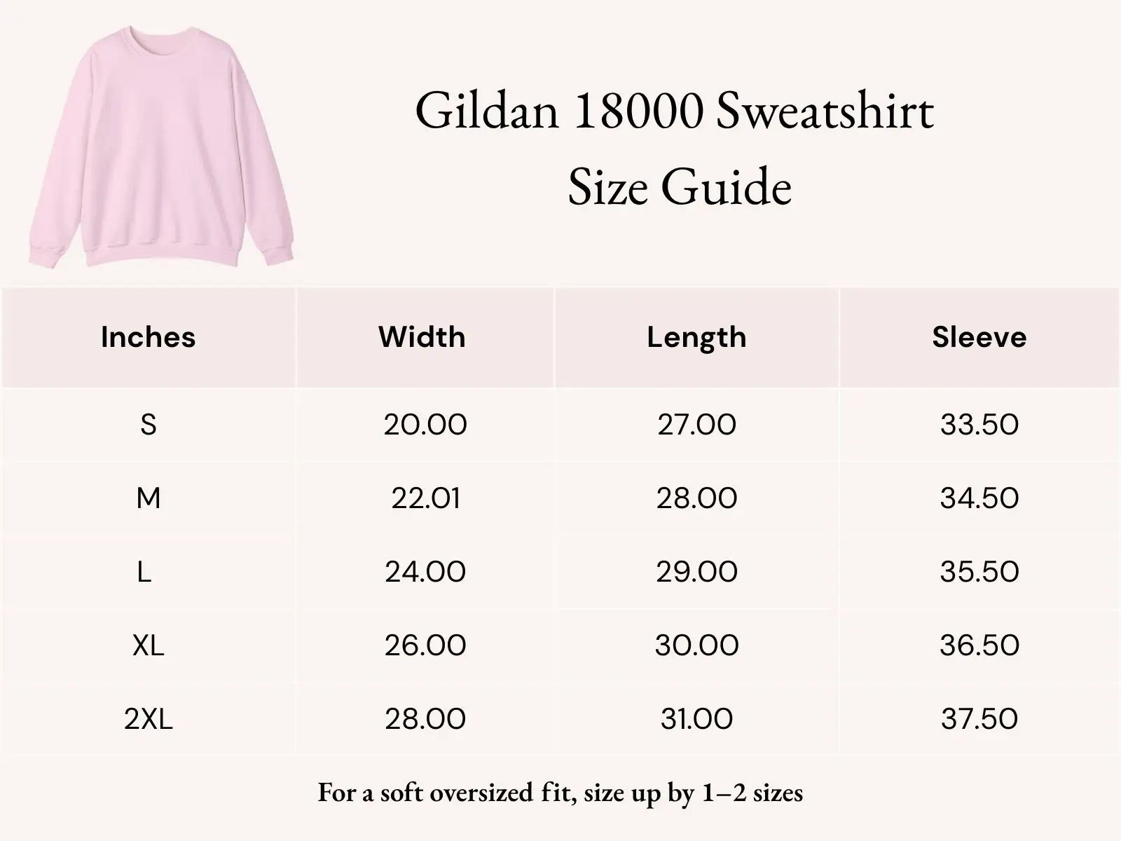 Gildan 18000 Size Guide