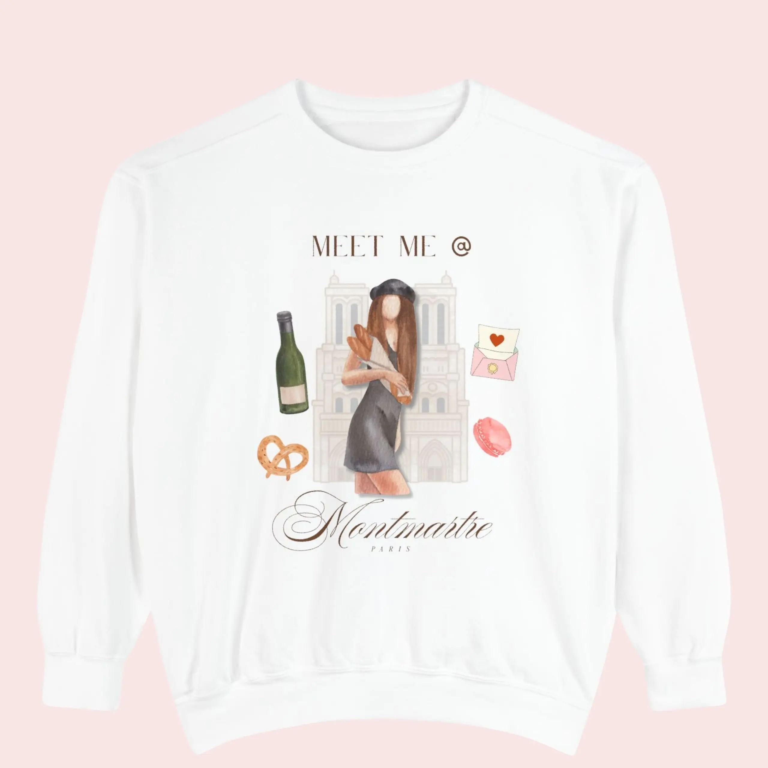 Comfort colors sweatshirt with Paris themed graphic design