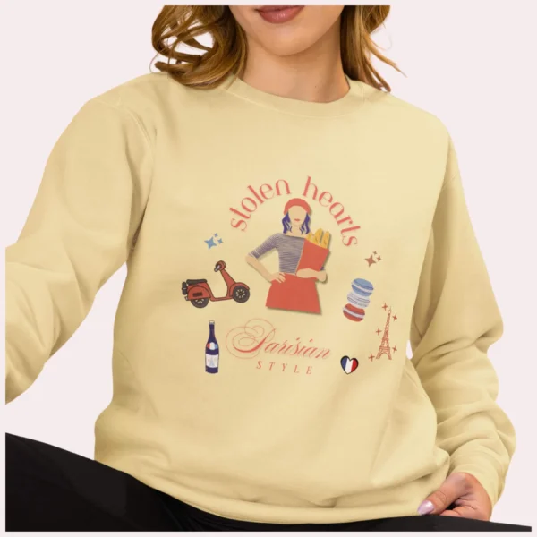 Stolen Hearts Parisian Style Comfort Colors sweatshirt – romantic French graphic crewneck by Bhoomkins - Butter
