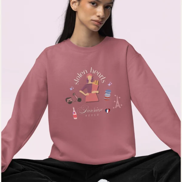 Stolen Hearts Parisian Style Comfort Colors sweatshirt – romantic French graphic crewneck by Bhoomkins - Crimson