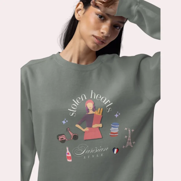 Stolen Hearts Parisian Style Comfort Colors sweatshirt – romantic French graphic crewneck by Bhoomkins - Grey