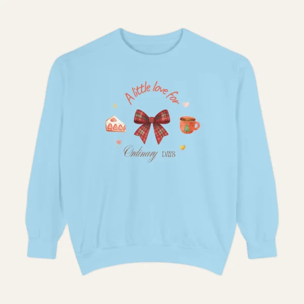 A little Love for Ordinary Days Comfort Colors graphic sweatshirt by Bhoomkins - Chambray Flatlay
