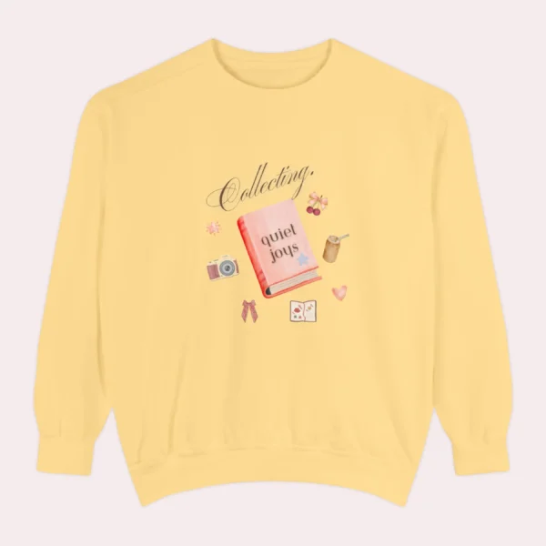 Collecting quiet Joys Comfort Colors graphic sweatshirt by Bhoomkins - Butter Flatlay