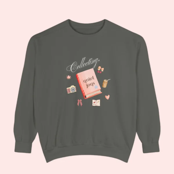 Collecting quiet Joys Comfort Colors graphic sweatshirt by Bhoomkins - Pepper Flatlay