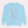 Sweatshirt with “You Look Like Poetry Today” quote and soft illustrated aesthetic elements like perfume, lipstick, ribbons, and hearts - Chambray Flatlay